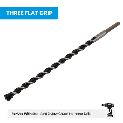 1/2" x 12" Three-Flat Grip Shank Rotary Hammer Drill Bit