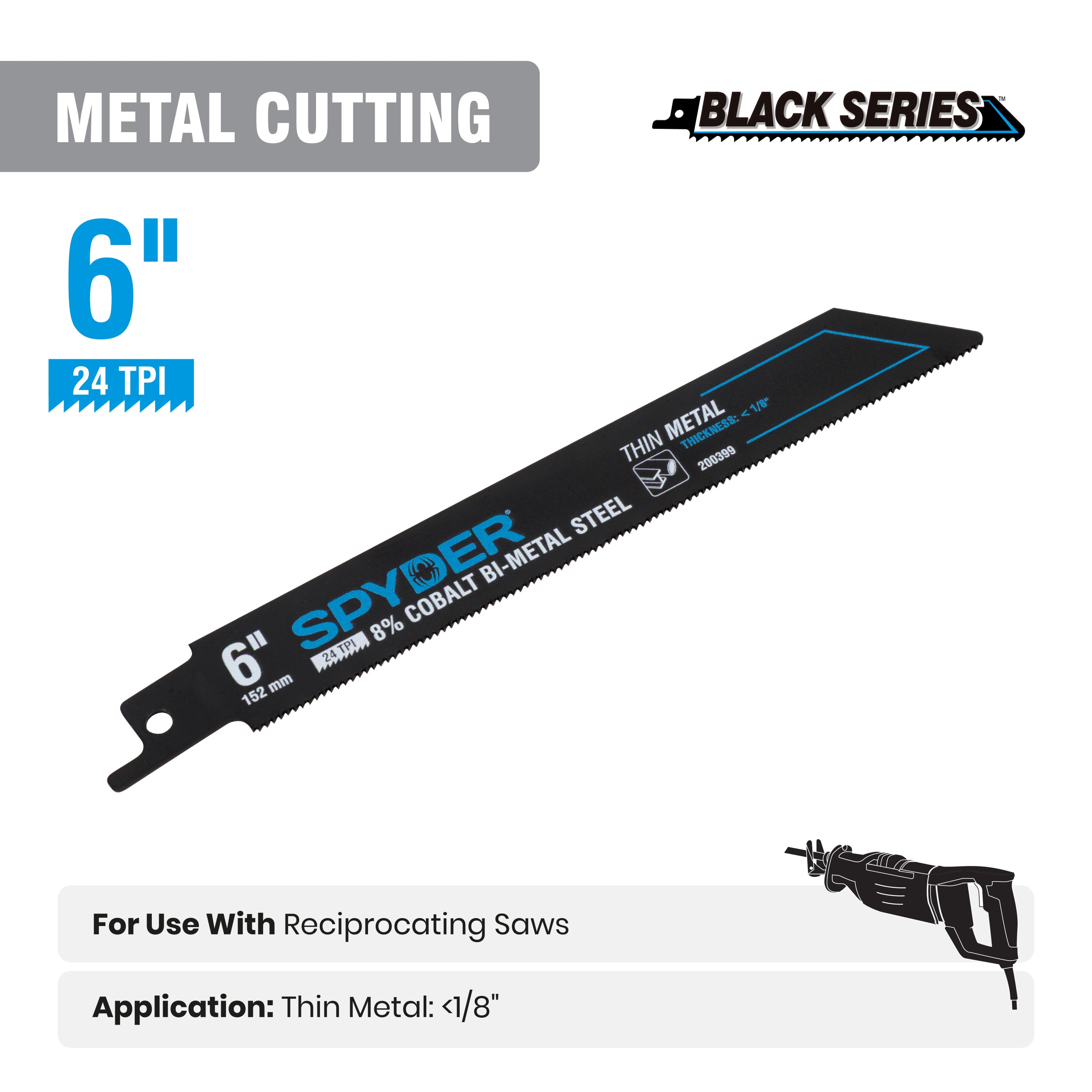 6" 24 TPI Metal Cutting Bi-Metal Reciprocating Saw Blade Black Series™