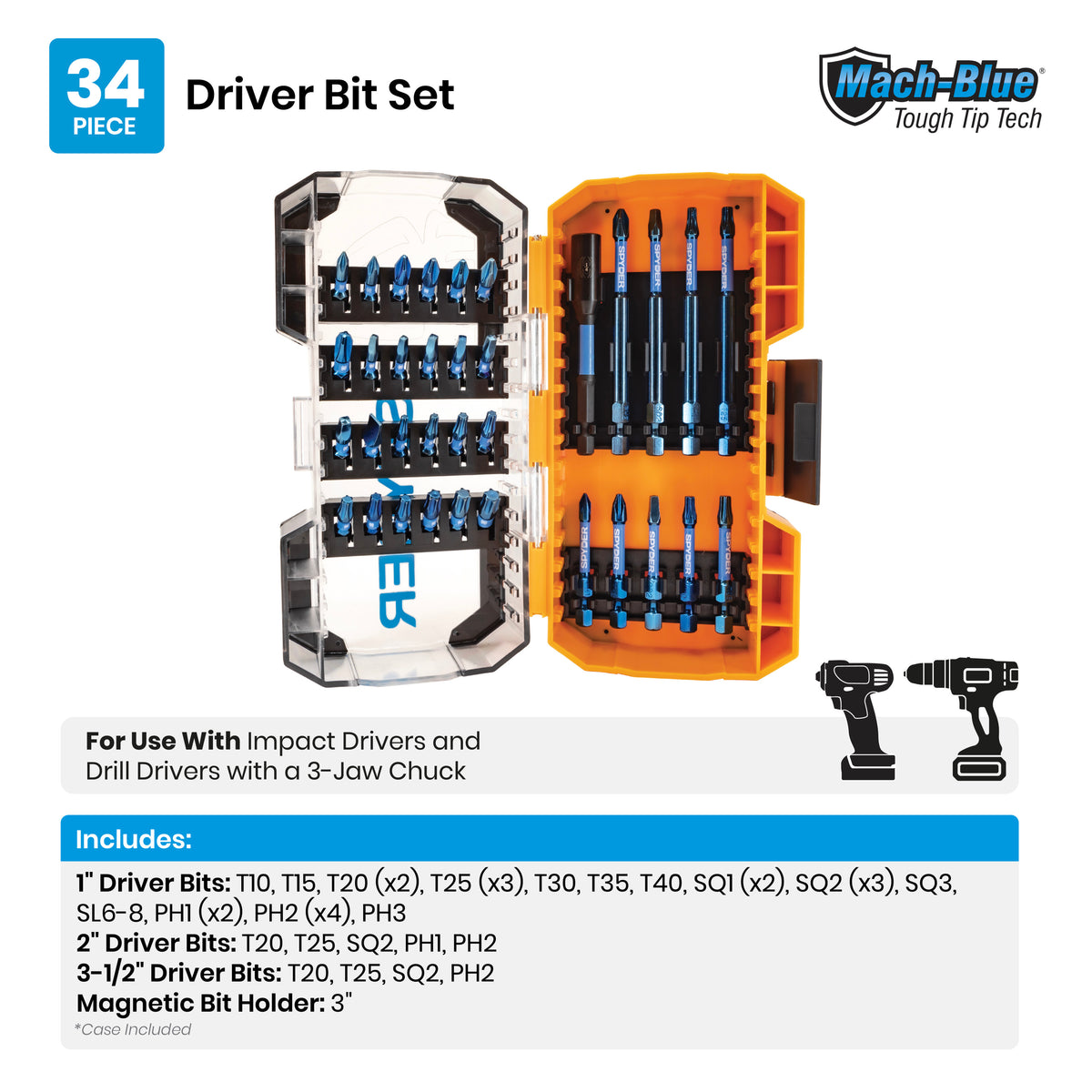 34-Piece Impact Driver Bit Set Mach-Blue™