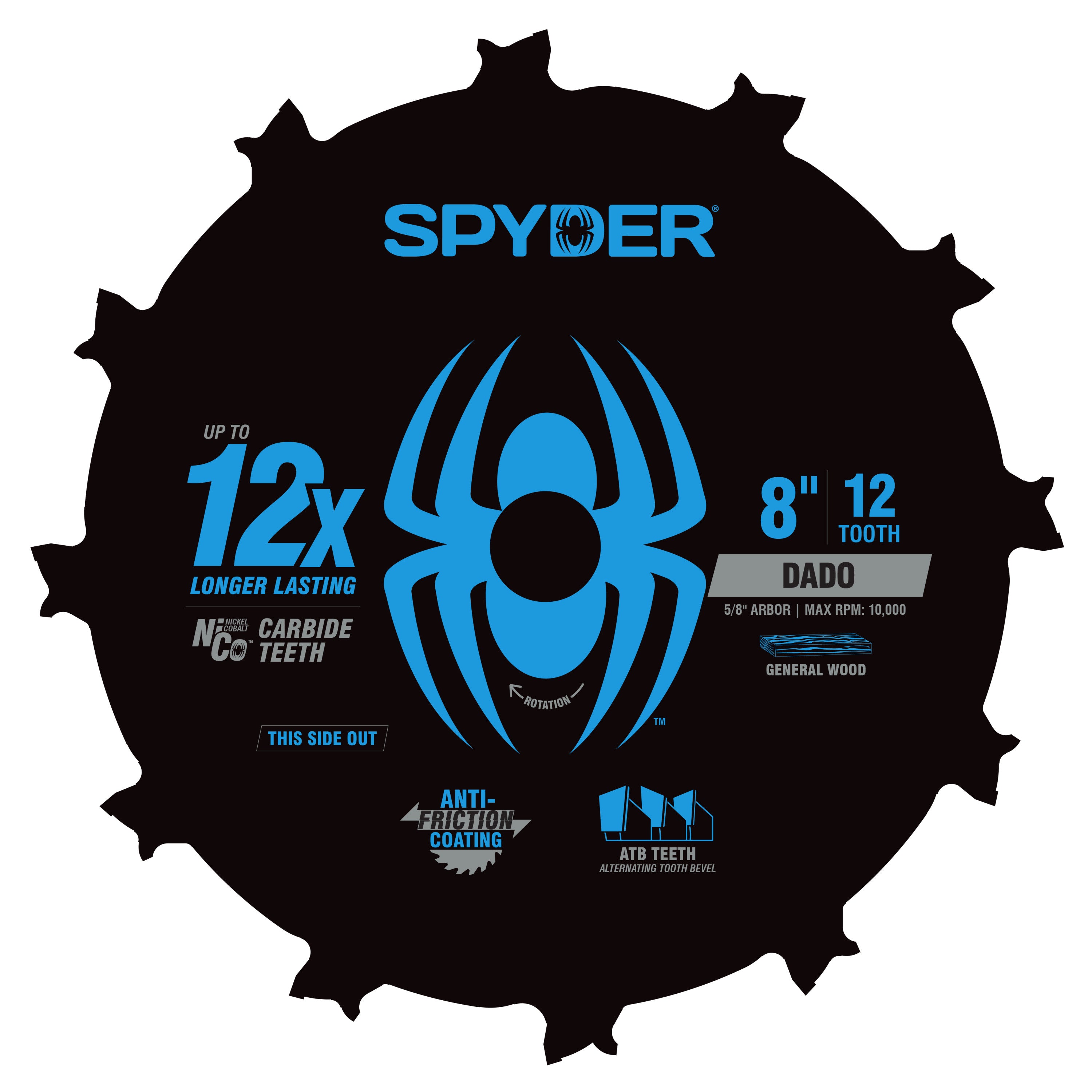 8" 12-Tooth Dado Tungsten Carbide Tipped Steel Circular Saw Blade Tarantula™