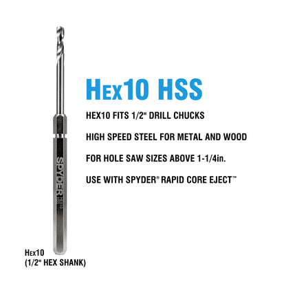 Hex10 1/2" HSS Quick Change Hole Saw Arbor Pilot Bit (10-Pack) Rapid Core Eject™
