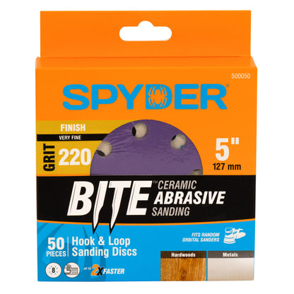 5" x 8-Hole 220 Grit Ceramic with Stearate Sanding Discs (50-Pack)