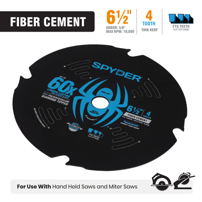 6-1/2" 4-Tooth Diamond-Tipped Saw Blade for Fiber Cement