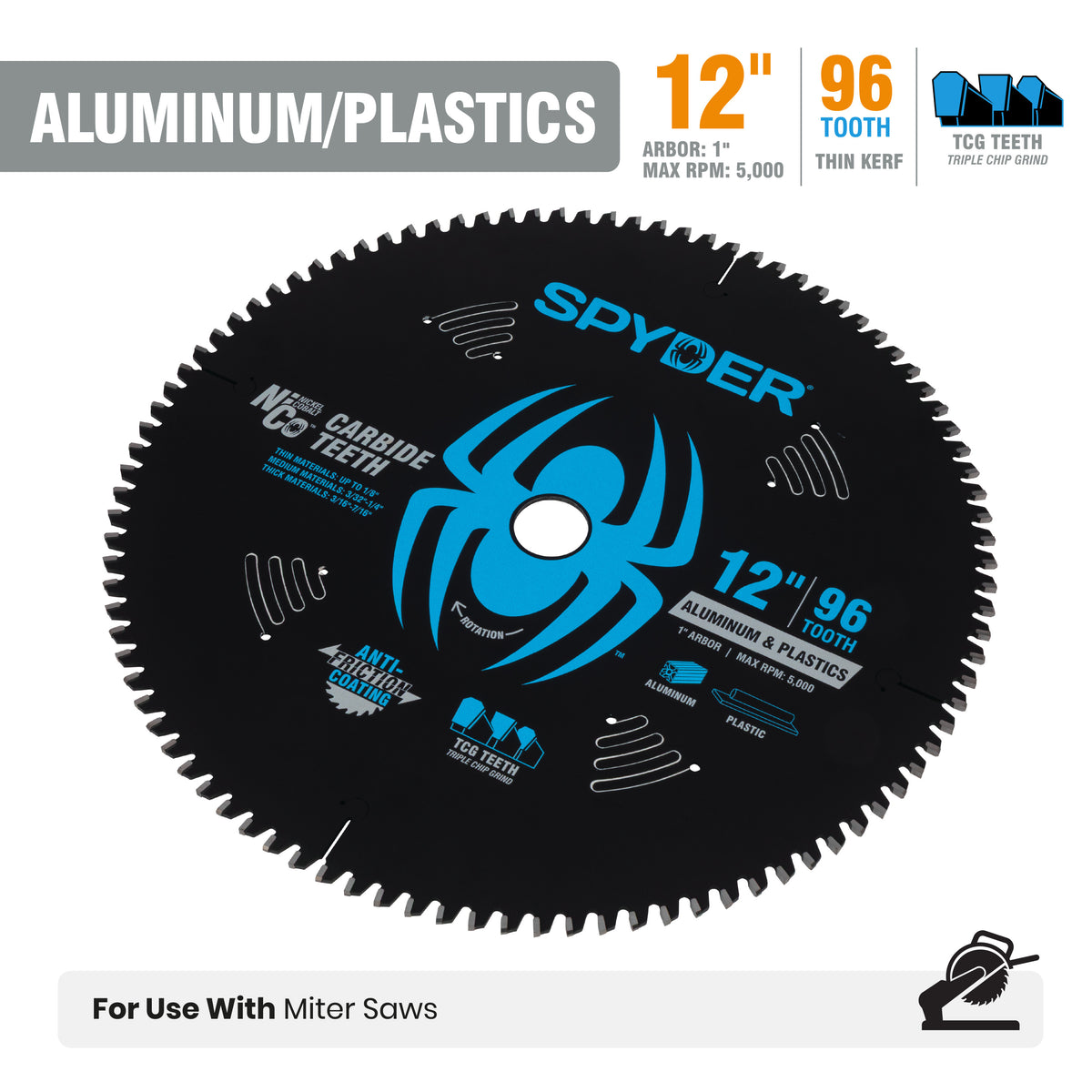 12" 96-Tooth Saw Blade for Medium Aluminum & Plastic