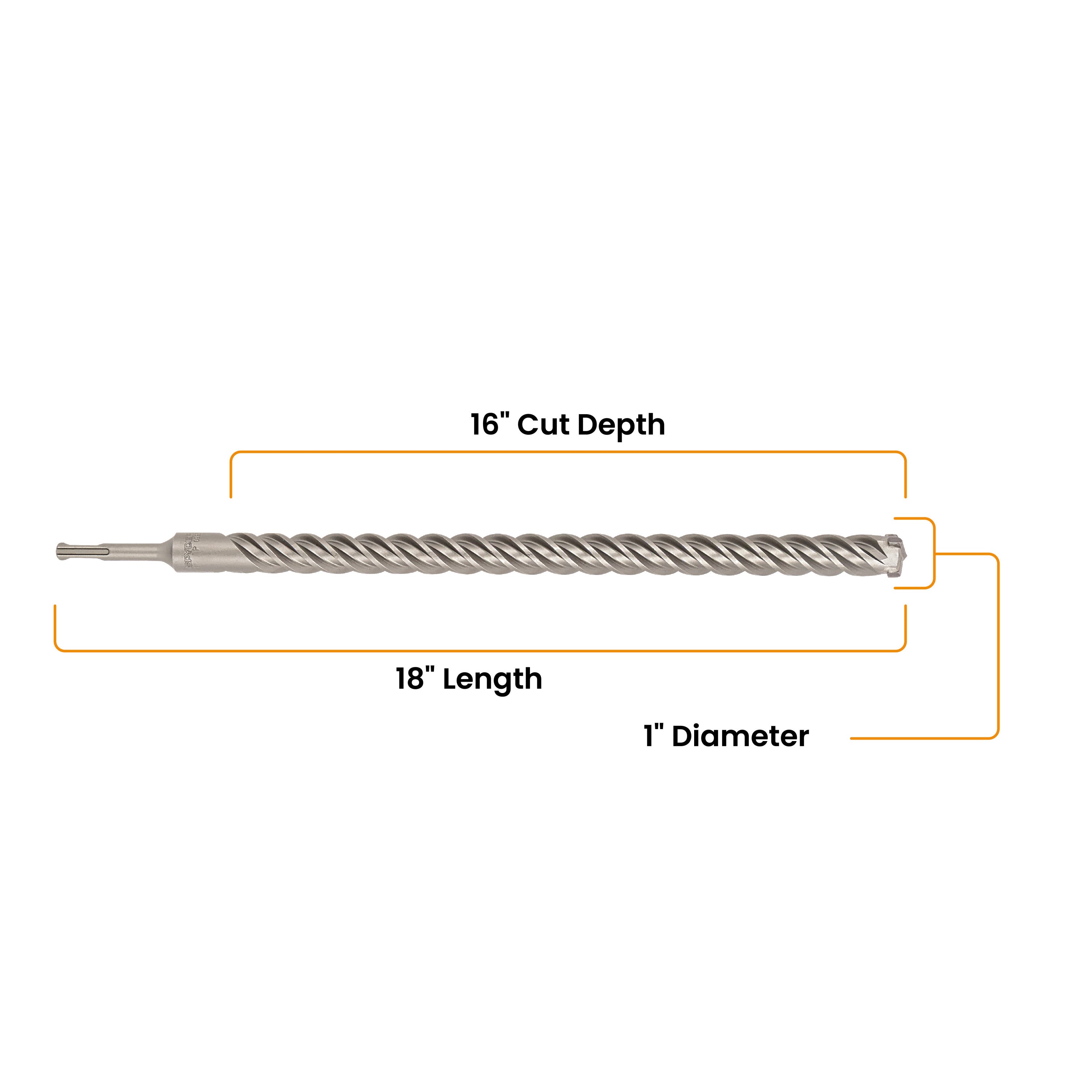 1" x 18" SDS-Plus 4-Cutter Carbide-Tipped Rotary Hammer Drill Bit