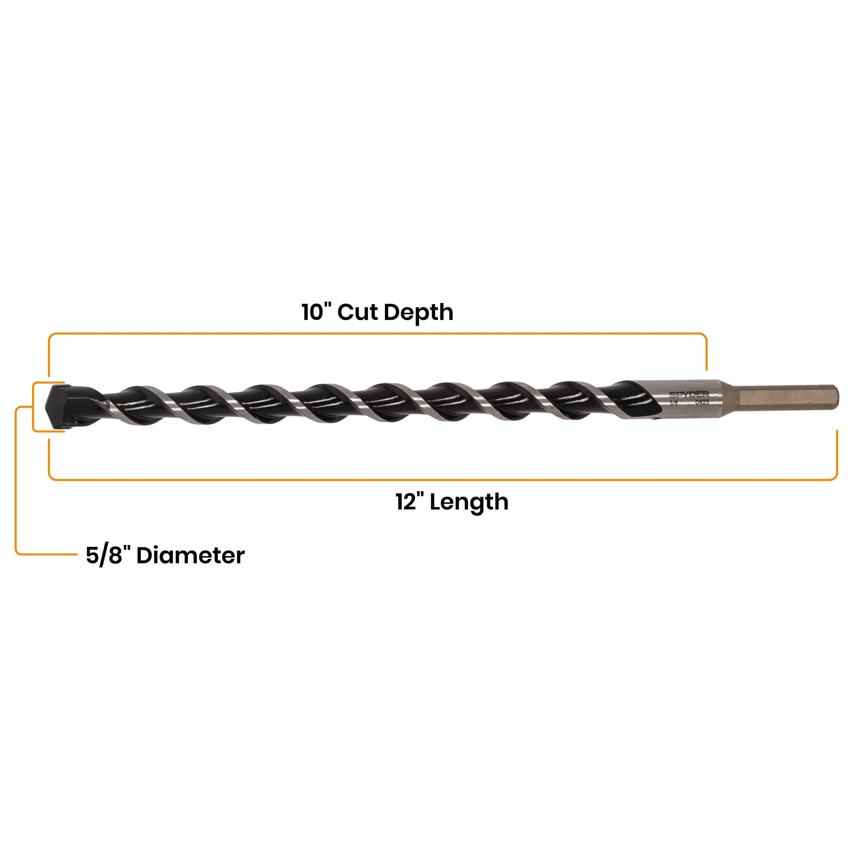 5/8" x 12" Three-Flat Grip Shank Rotary Hammer Drill Bit