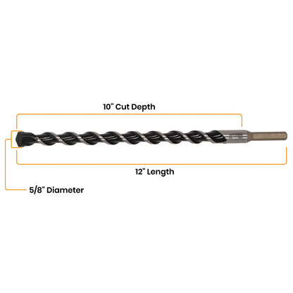 5/8" x 12" Three-Flat Grip Shank Rotary Hammer Drill Bit