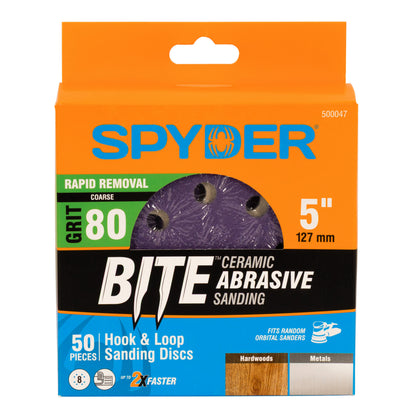 5" x 8-Hole 80 Grit Ceramic with Stearate Sanding Discs (50-Pack) Bite