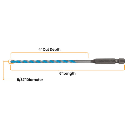 5/32" x 6" Impact Shank Carbide-Tipped Multiconstruction Masonry Drill Bit