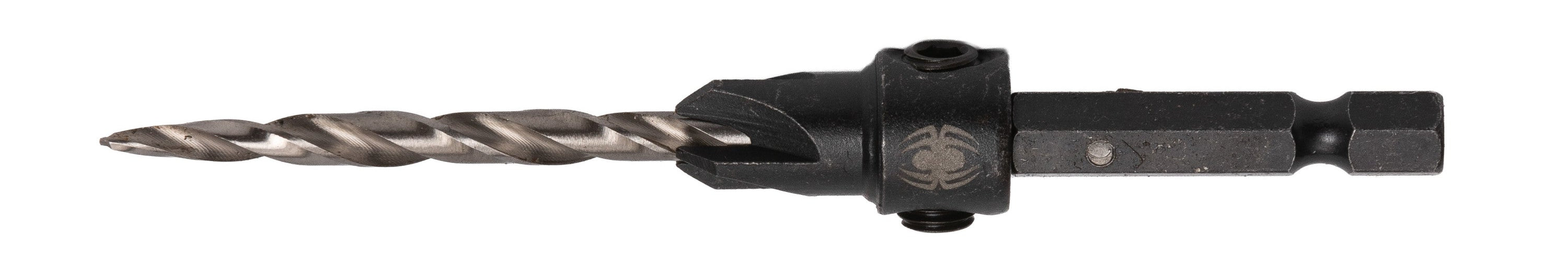 Countersink Drill bit with a black shank on a white background