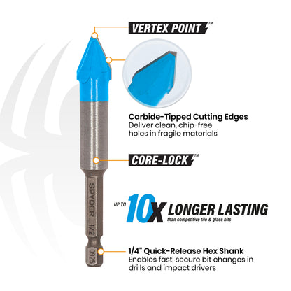 5-Piece Pack Quick-Release Hex Shank Carbide-Tipped Glass & Tile Drill Bit Set