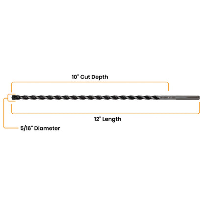 5/16" x 12" Three-Flat Grip Shank Rotary Hammer Drill Bit