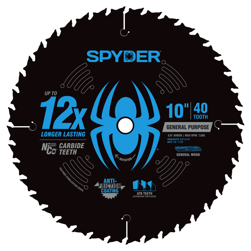 Spyder general purpose circular saw blade with blue spider logo on a white background