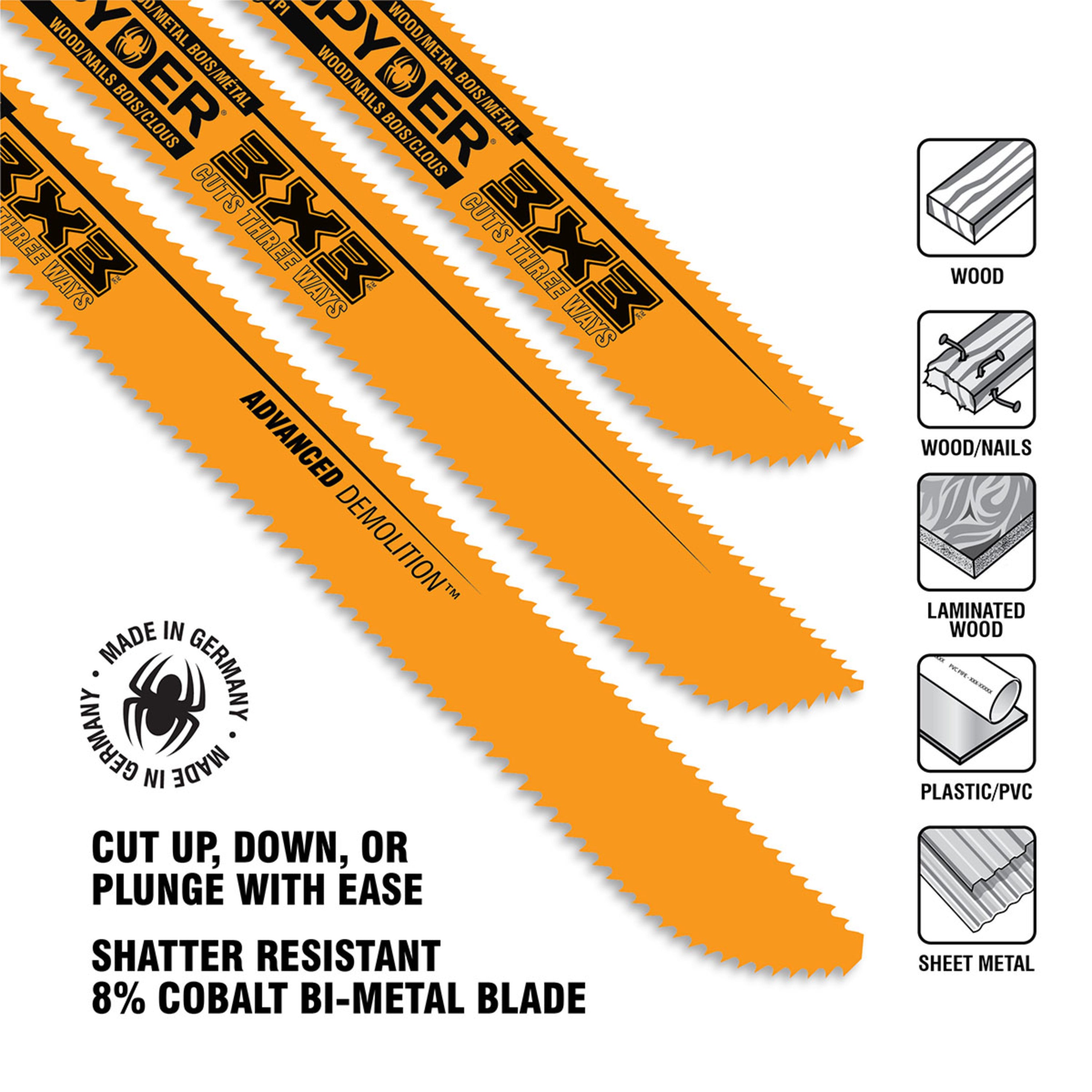 5-Piece Double-Sided Advanced Demo Wood/Metal Cutting Reciprocating Saw Blade Set (6 & 8") 3X3™