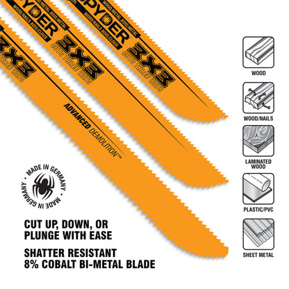 5-Piece Double-Sided Advanced Demo Wood/Metal Cutting Reciprocating Saw Blade Set (6 & 8") 3X3™