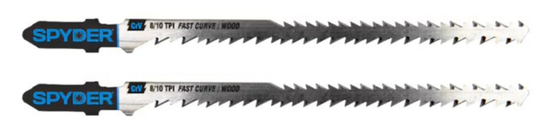 Double-Sided T-Shank Jig Saw Blades with Spyder branding on a white background