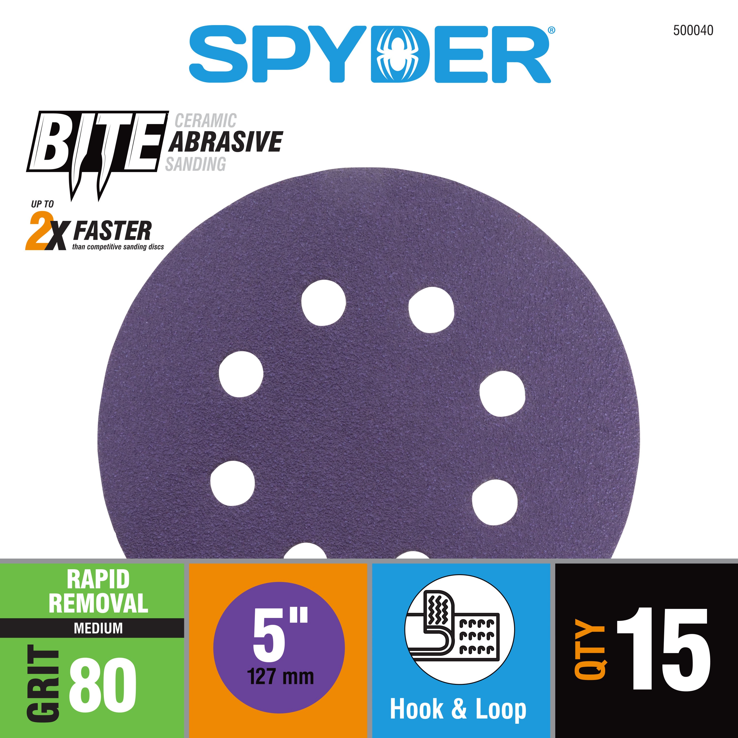 5" x 8-Hole 80 Grit Ceramic with Stearate Sanding Discs (15-Pack) Bite