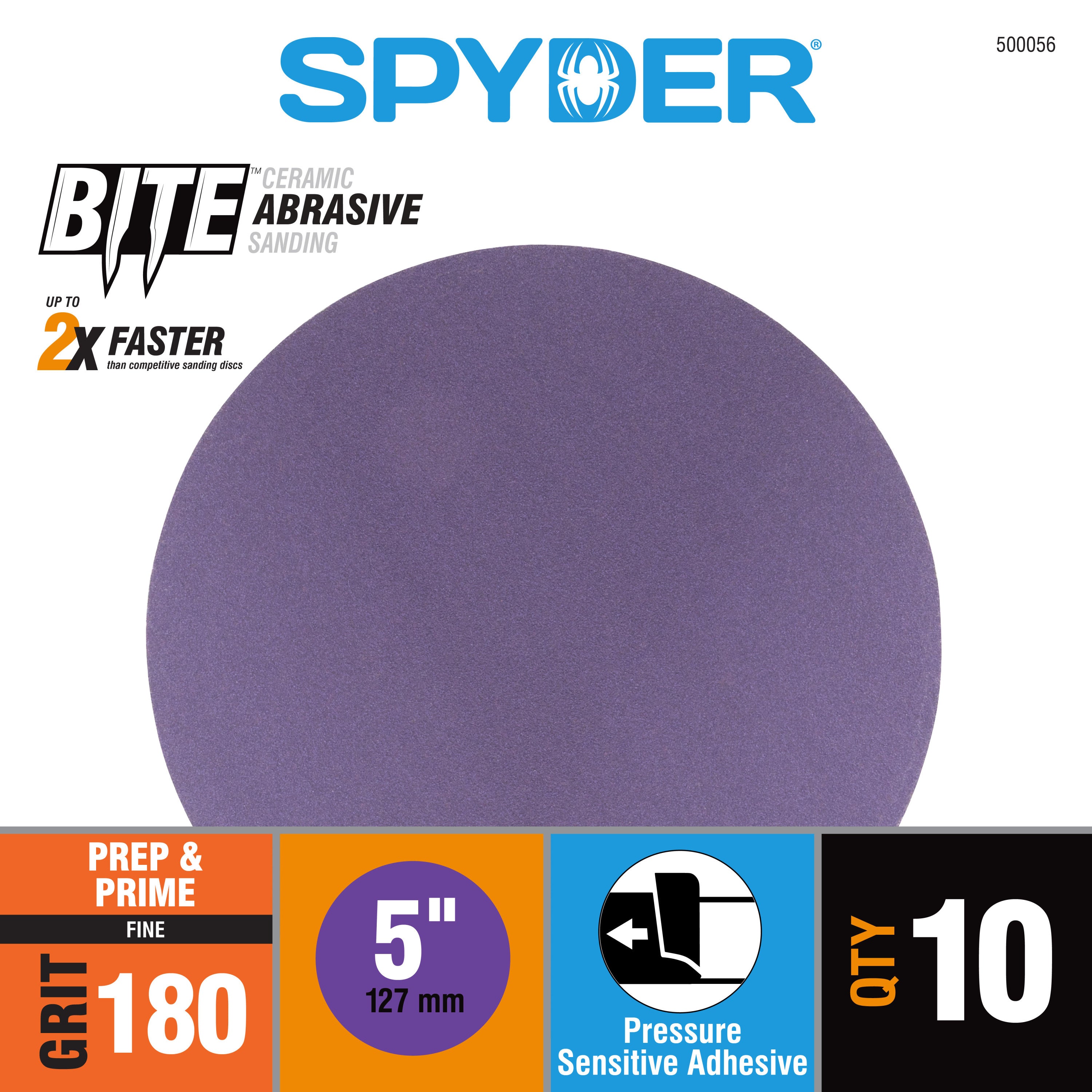 5" x No Hole 180 Grit Ceramic Pressure Sensitive Adhesive with Stearate Sanding Discs (10-Pack) Bite