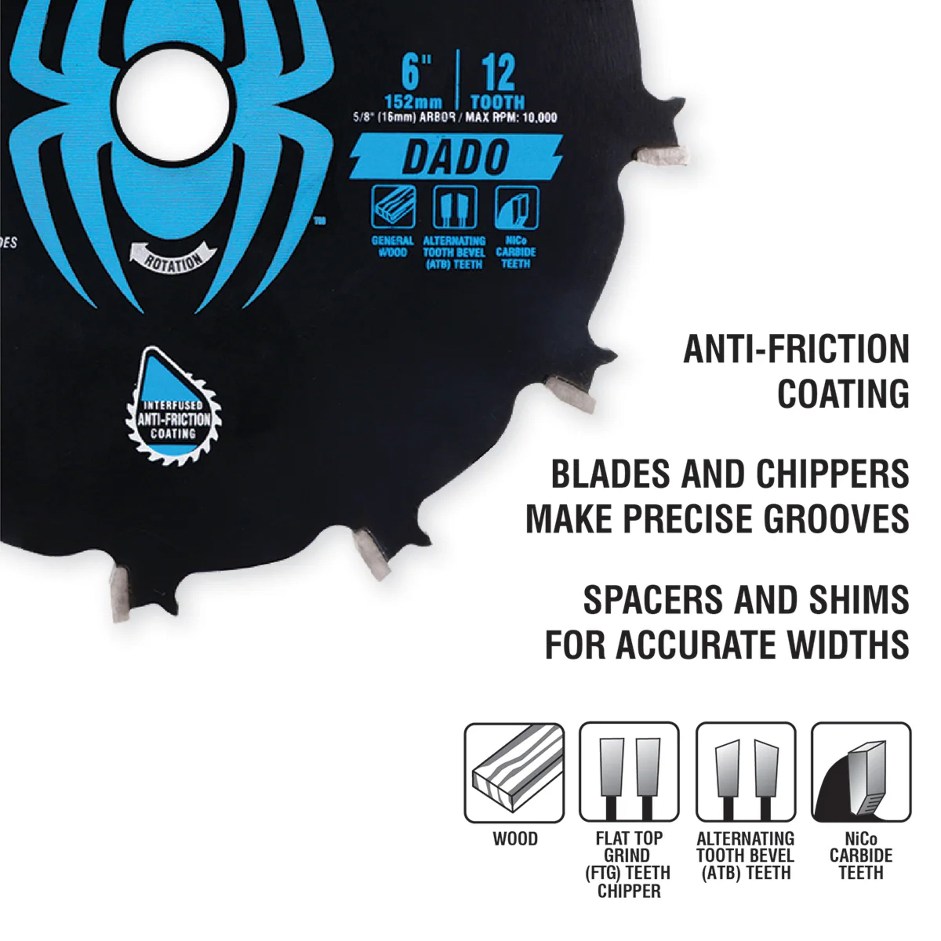 5-Piece 8" 12-Tooth Dado Saw Blade Kit