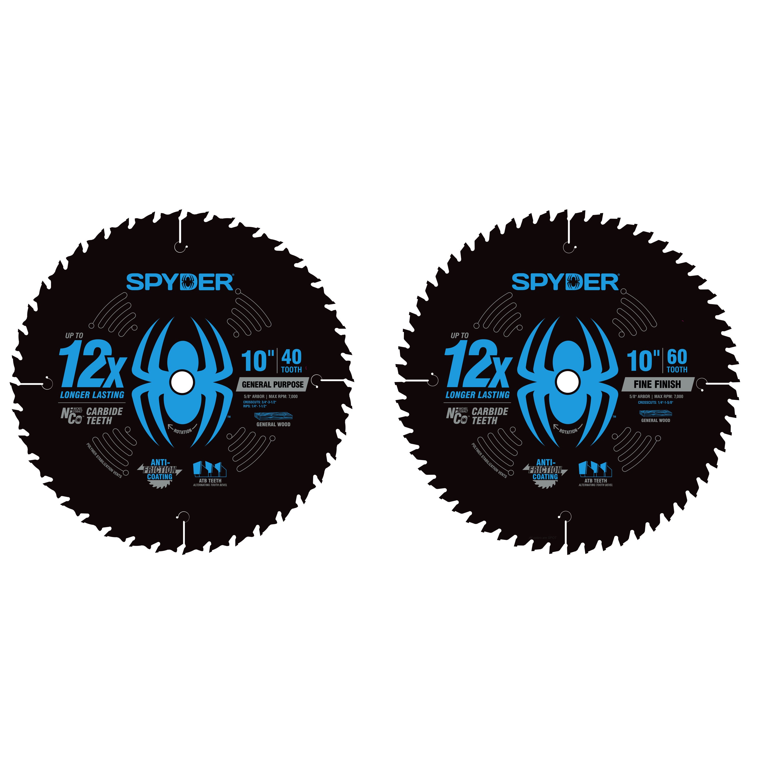 2-Piece 10" 40-Tooth & 60-Tooth General Purpose & Fine Finish Combo Saw Blade Set for Wood