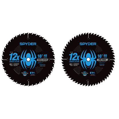 2-Piece 10" 40-Tooth & 60-Tooth General Purpose & Fine Finish Combo Saw Blade Set for Wood