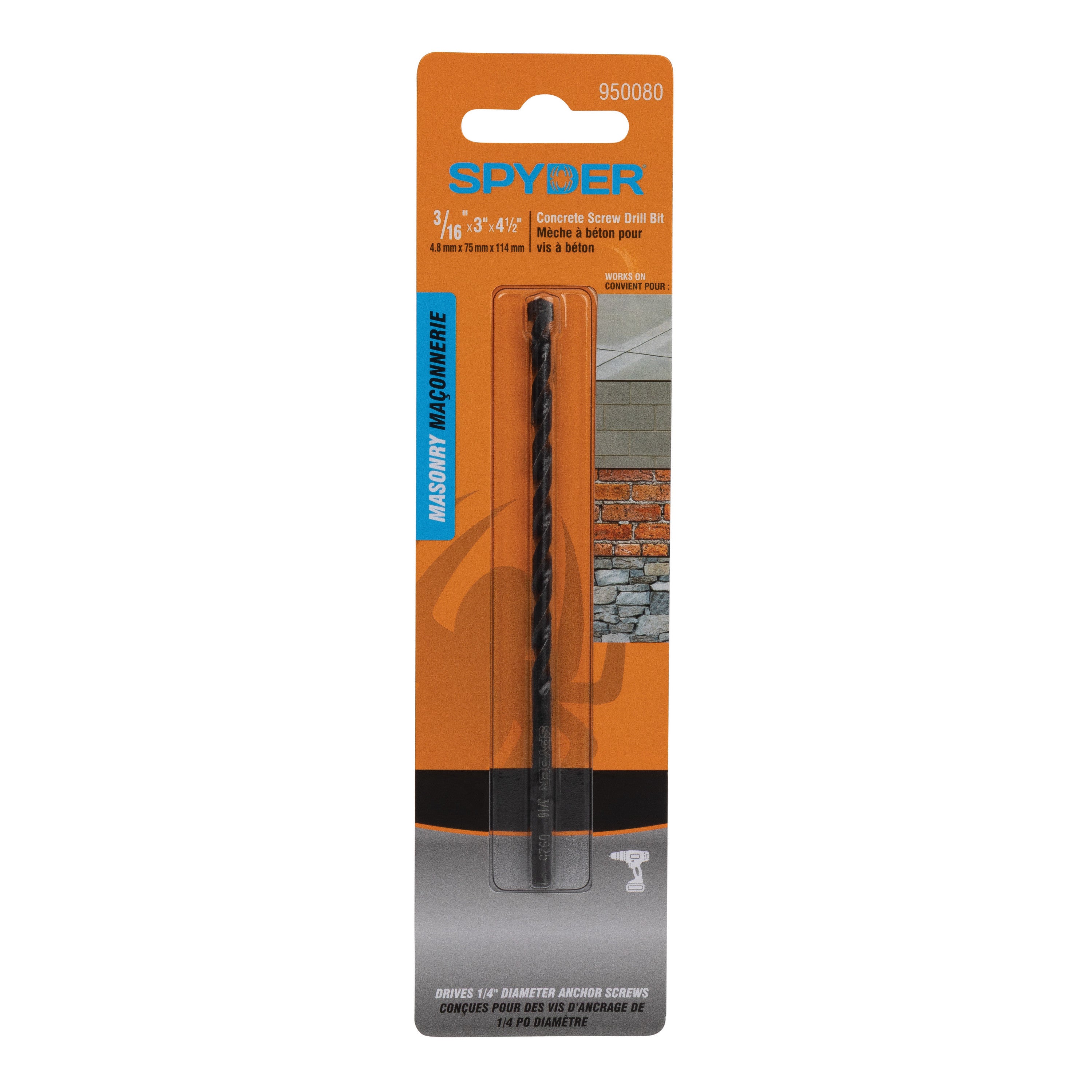 3/16" x 4-1/2" Flat Shank Carbide-Tipped Drill Bit for Concrete Anchor Screw