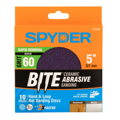 5" 60 Grit Ceramic Net Hook & Loop Sanding Discs (10-Pack) Bite