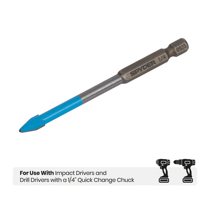 1/4" x 3.5" Quick-Release Hex Shank Carbide-Tipped Glass & Tile Drill Bit