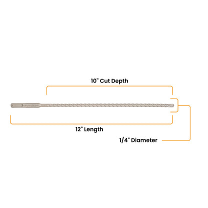 1/4" x 12" SDS-Plus 4-Cutter Carbide-Tipped Rotary Hammer Drill Bit