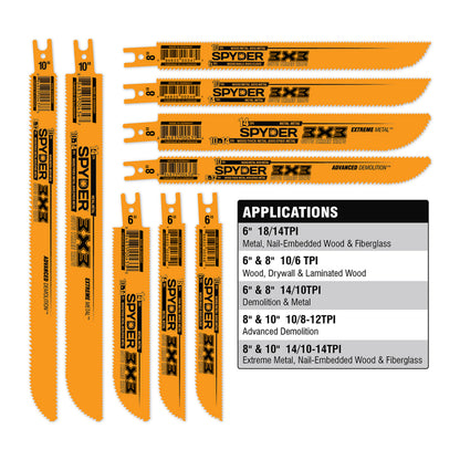 10" Advanced Demo Wood/Metal Cutting 8-12 & 10 TPI Double-Edged Bi-Metal Reciprocating Saw Blade 3X3™