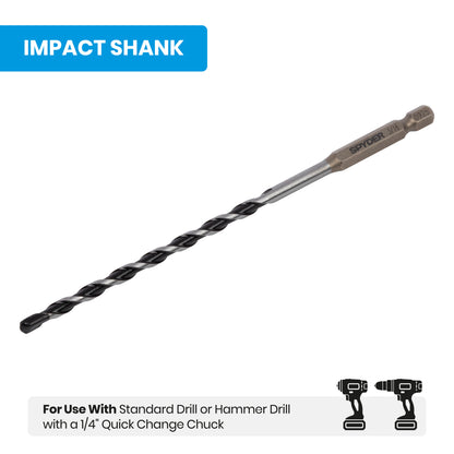 3/16" x 6" Impact Shank Hammer Drill Bit