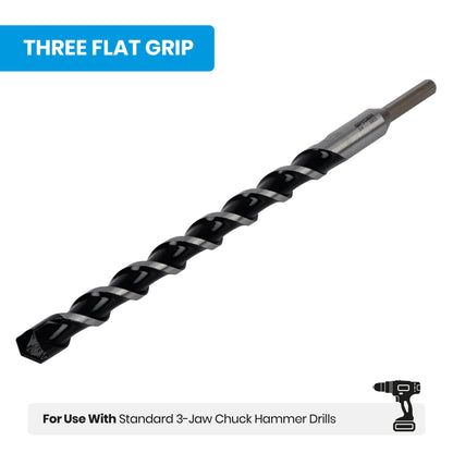 3/4" x 12" Three-Flat Grip Shank Rotary Hammer Drill Bit