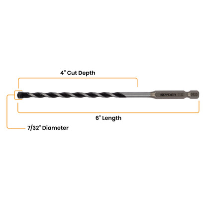 7/32" x 6" Impact Shank Hammer Drill Bit