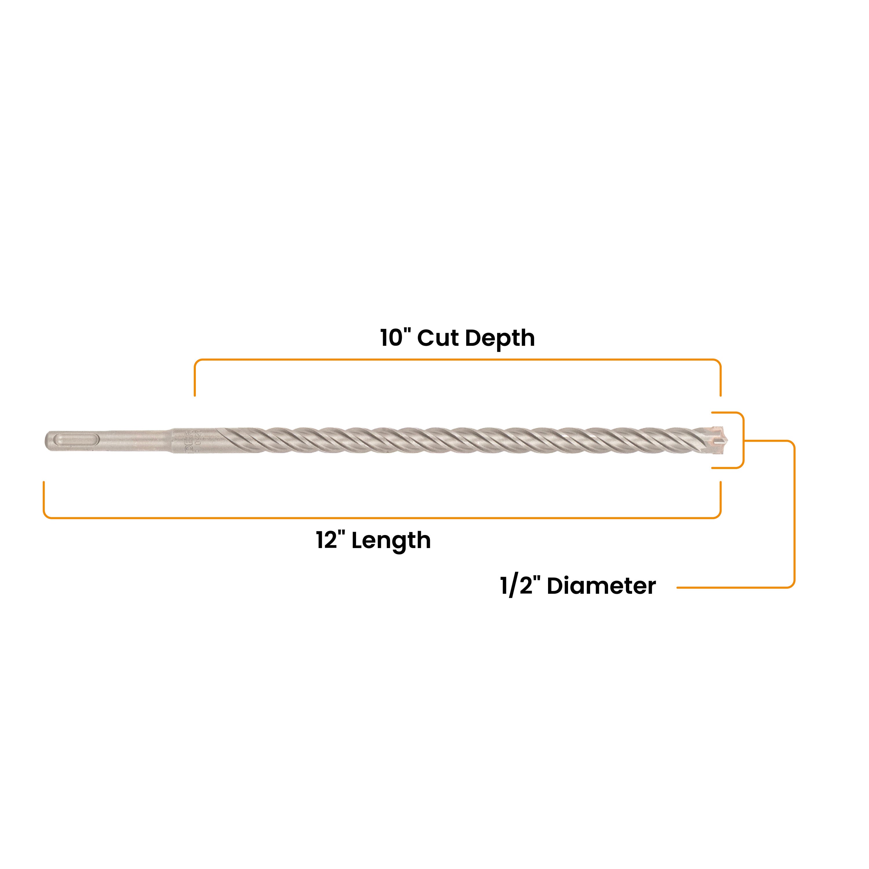 1/2" x 12" SDS-Plus 4-Cutter Carbide-Tipped Rotary Hammer Drill Bit