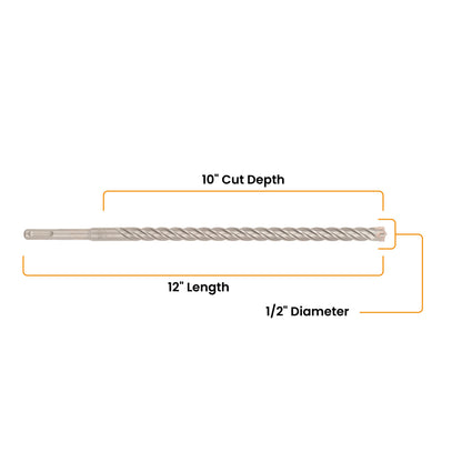 1/2" x 12" SDS-Plus 4-Cutter Carbide-Tipped Rotary Hammer Drill Bit