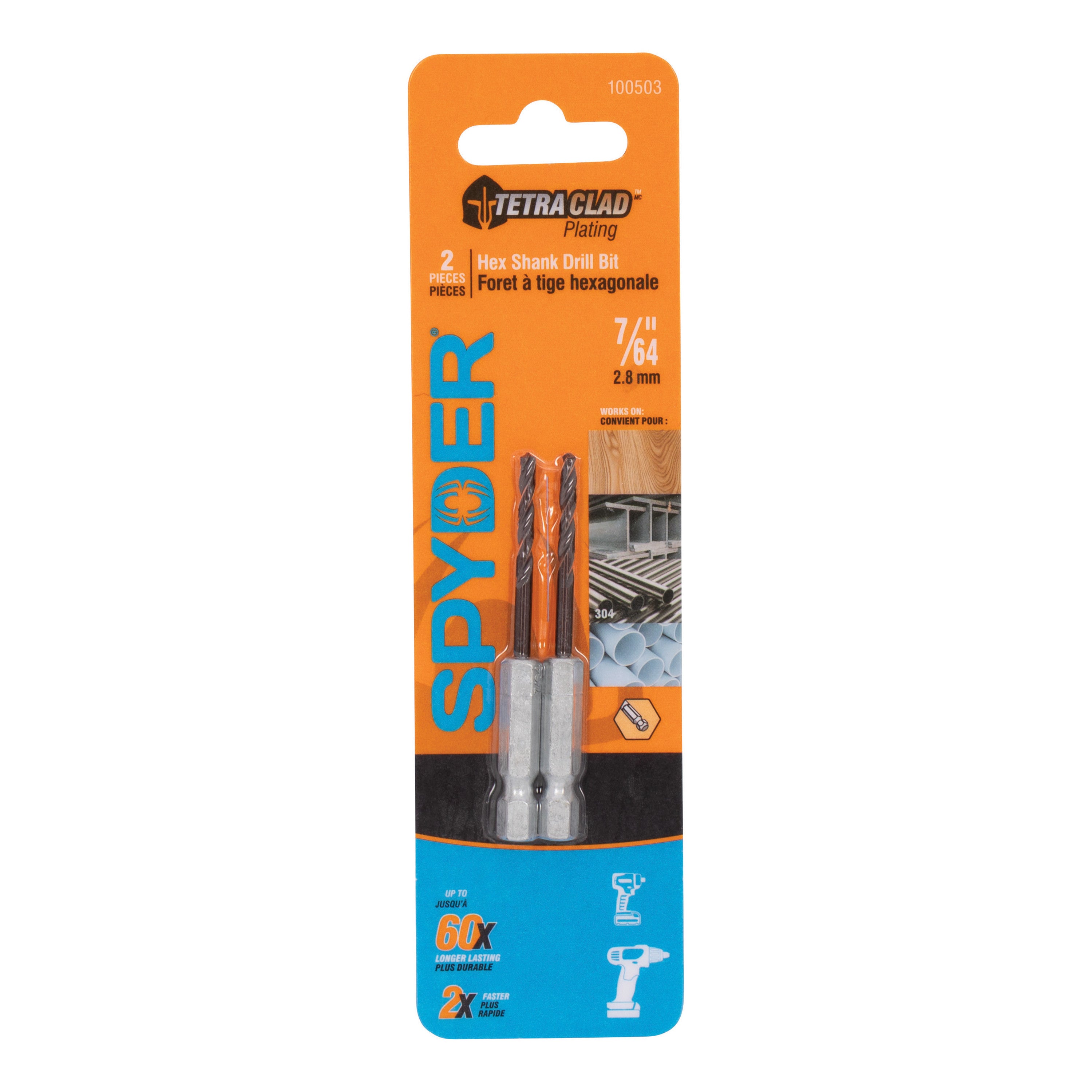 7/64" Hex Shank Drill Bit (2-Pack) TetraClad™