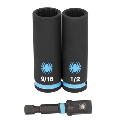 3-Piece 3/8" Drive Deep SAE Impact Socket Set with Adapter