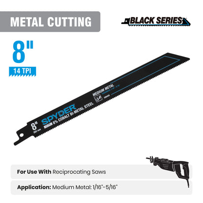 8" 14 TPI Metal Cutting Bi-Metal Reciprocating Saw Blade Black Series™