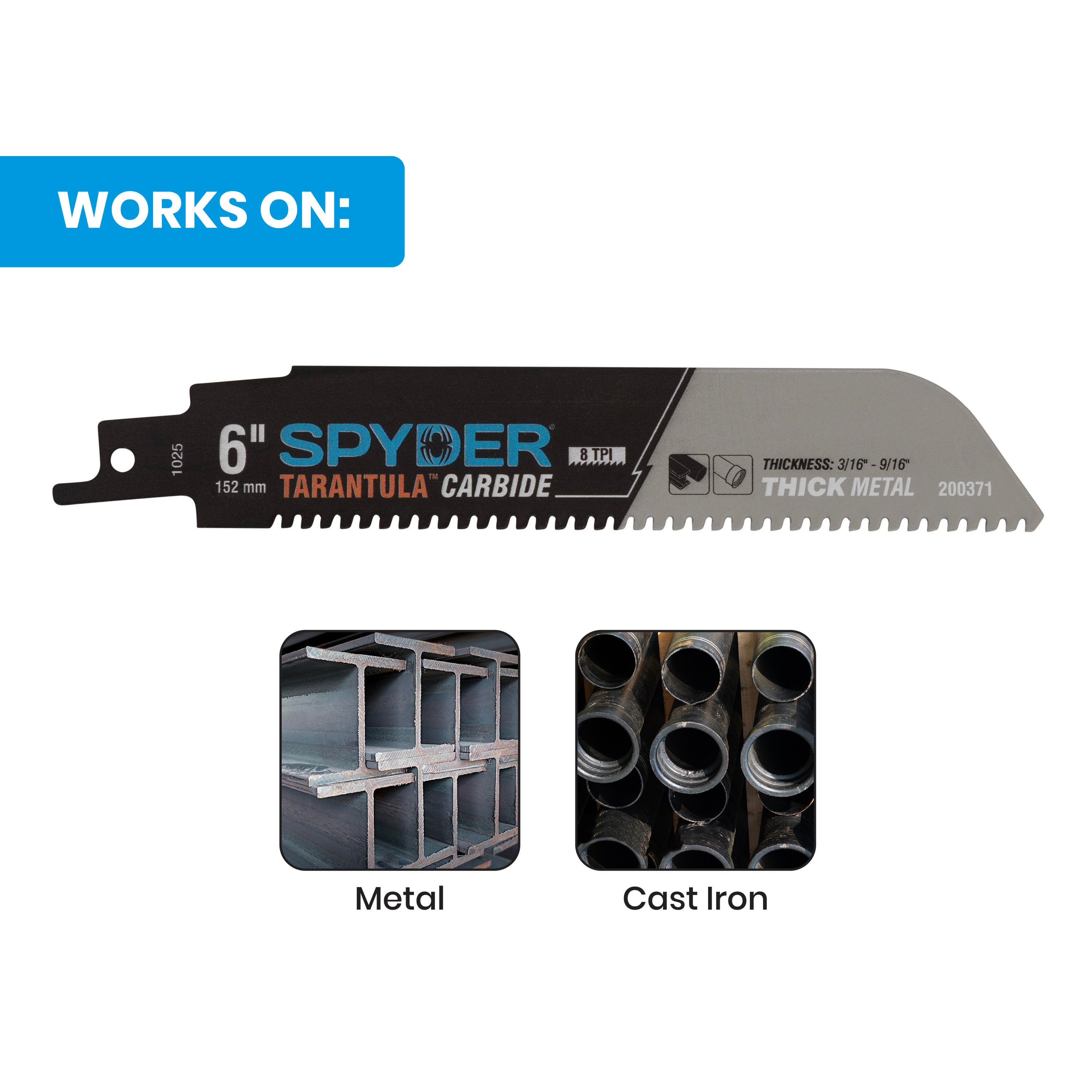 6" 8 TPI Metal Cutting Carbide Toothed Reciprocating Saw Blade (3-Pack) Tarantula®