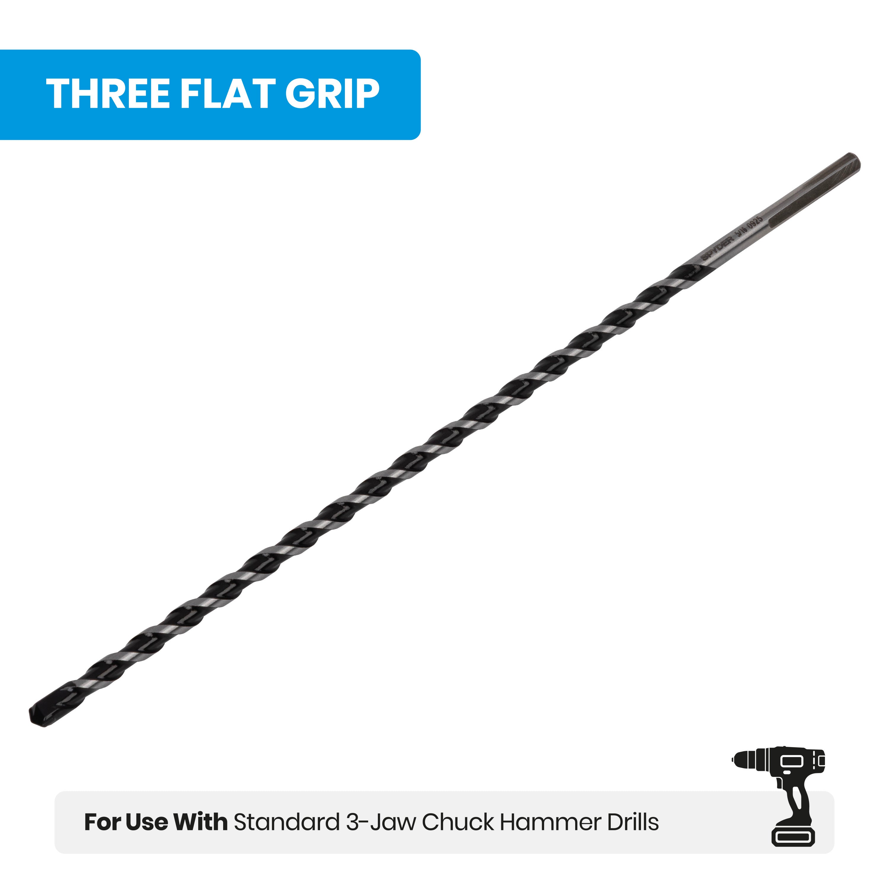 5/16" x 12" Three-Flat Grip Shank Rotary Hammer Drill Bit