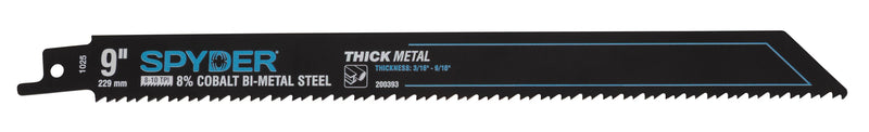 Spyder 9-inch thick metal reciprocating saw blade on a white background
