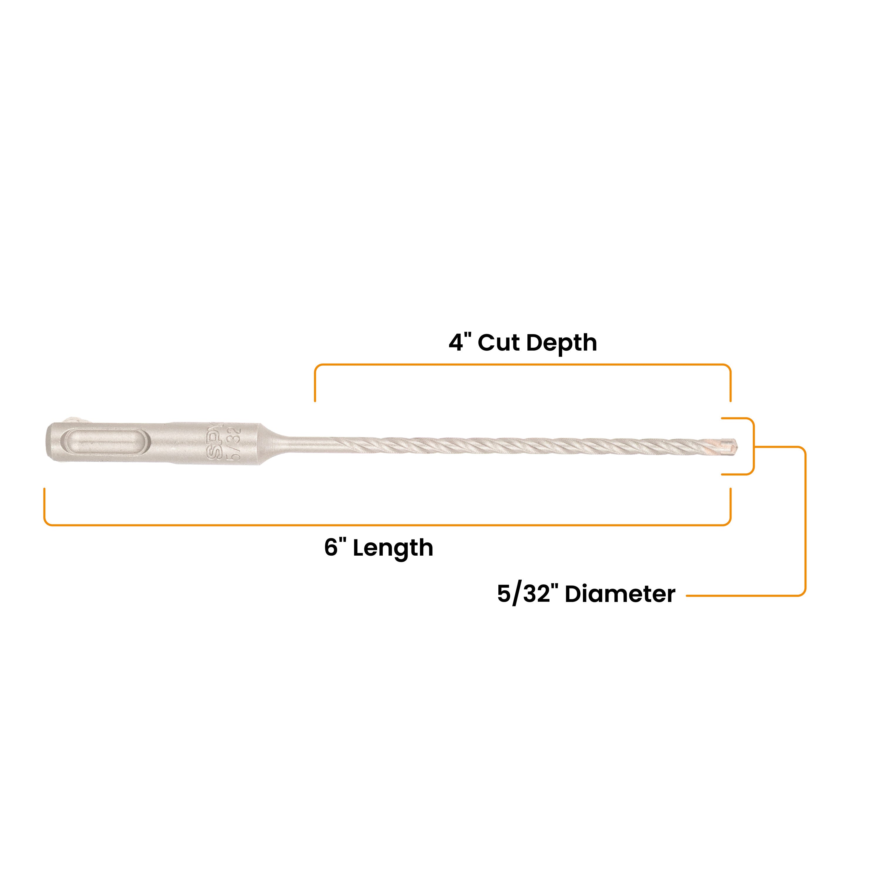 5/32" x 6" SDS-Plus 4-Cutter Carbide-Tipped Rotary Hammer Drill Bit