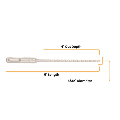 5/32" x 6" SDS-Plus 4-Cutter Carbide-Tipped Rotary Hammer Drill Bit