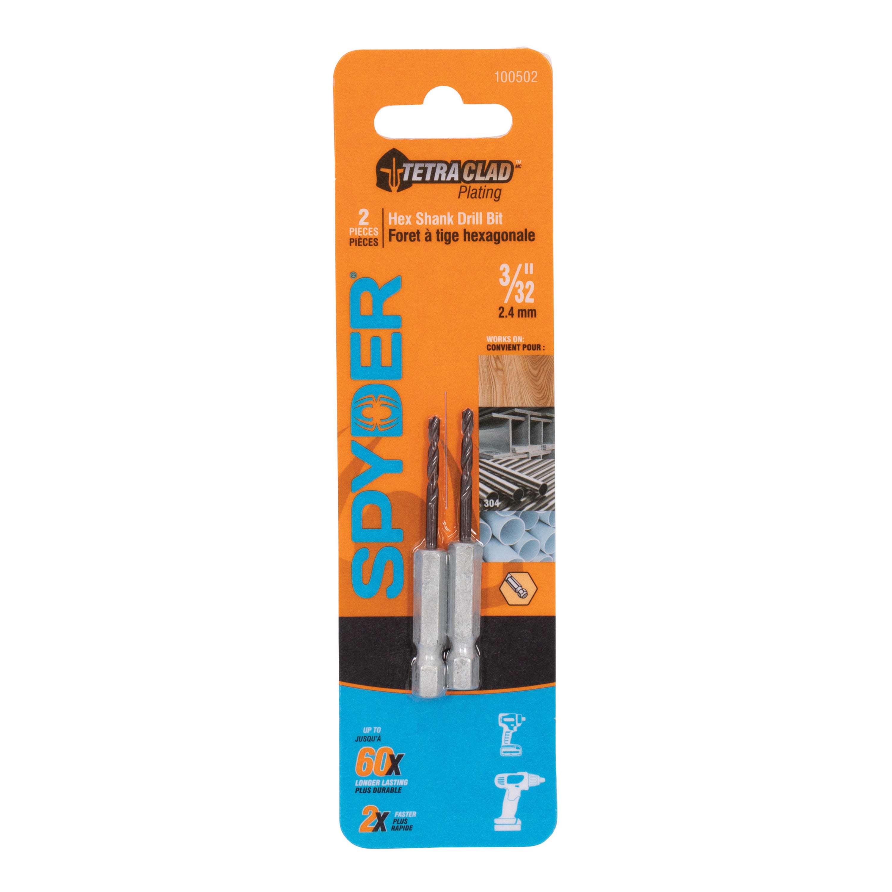 3/32" Hex Shank Drill Bit (2-Pack) TetraClad™