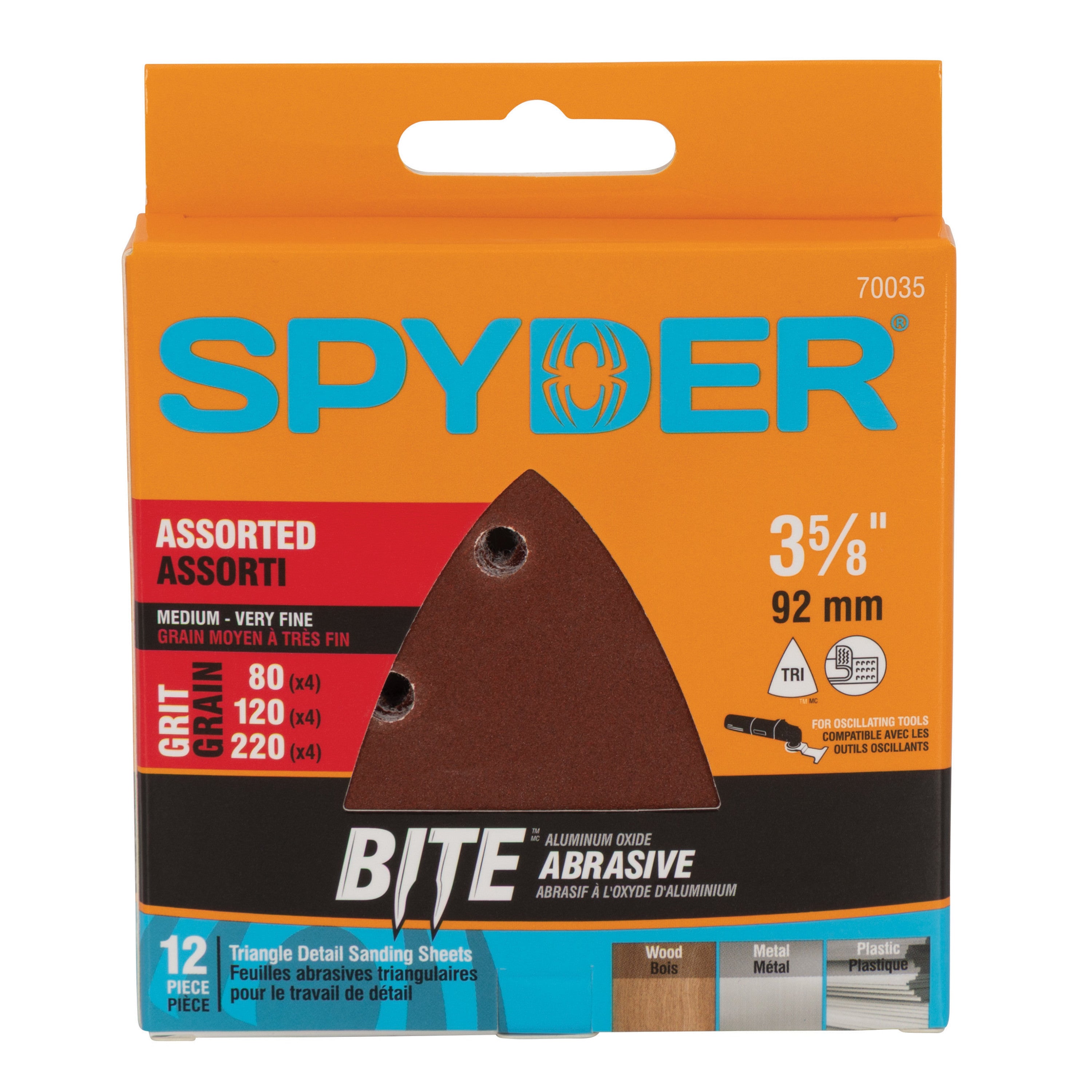 3-5/8" Assorted Aluminum Oxide Triangle Detail Sanding Sheet Set (80-220 Grit) (12pc) Sanding