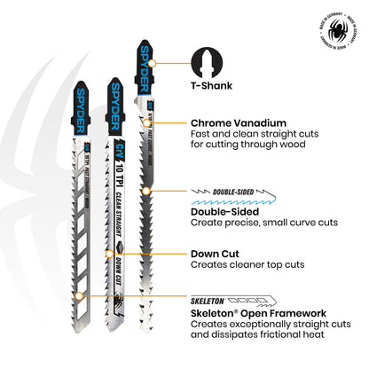8-Piece Double-Sided And Skeleton T-Shank High-Carbon Steel Jig Saw Blade Set Skeleton™