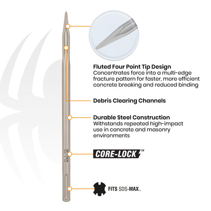 Star Point x 16" SDS-Max Fluted Chisel Bit for Concrete & Masonry