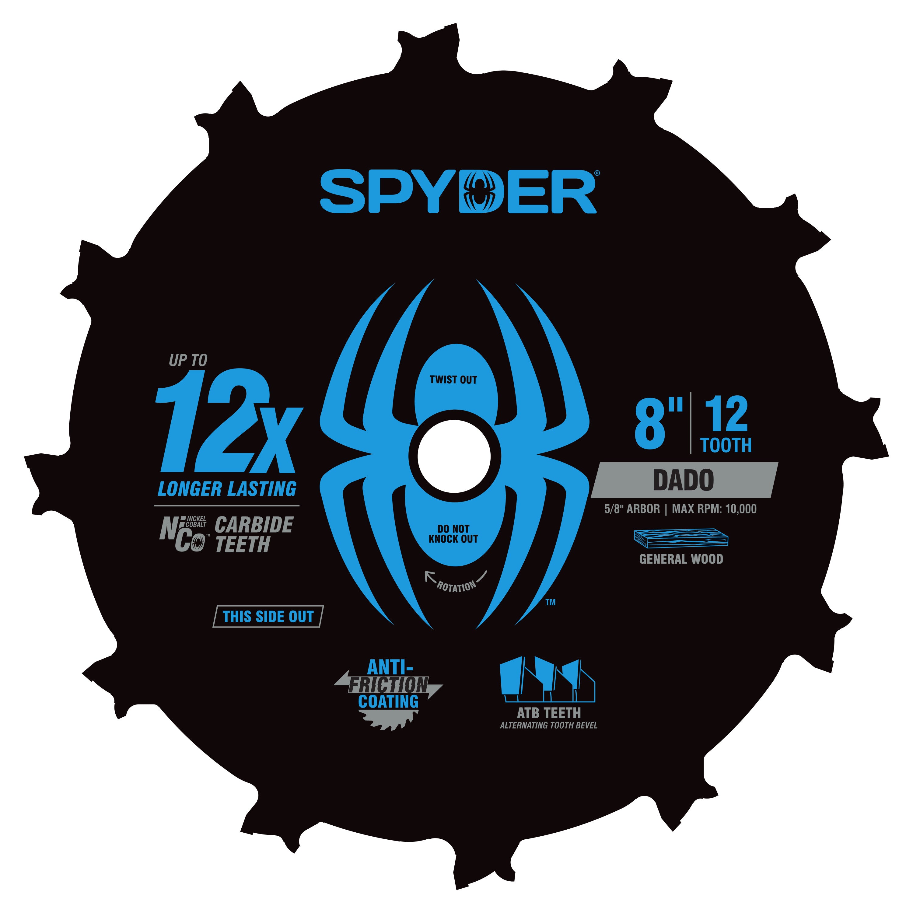 8" 12-Tooth Dado Tungsten Carbide Tipped Steel Circular Saw Blade Tarantula™