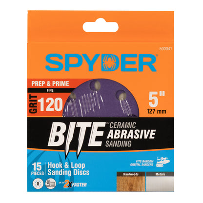 5" x 8-Hole 120 Grit Ceramic with Stearate Sanding Discs (15-Pack) Bite