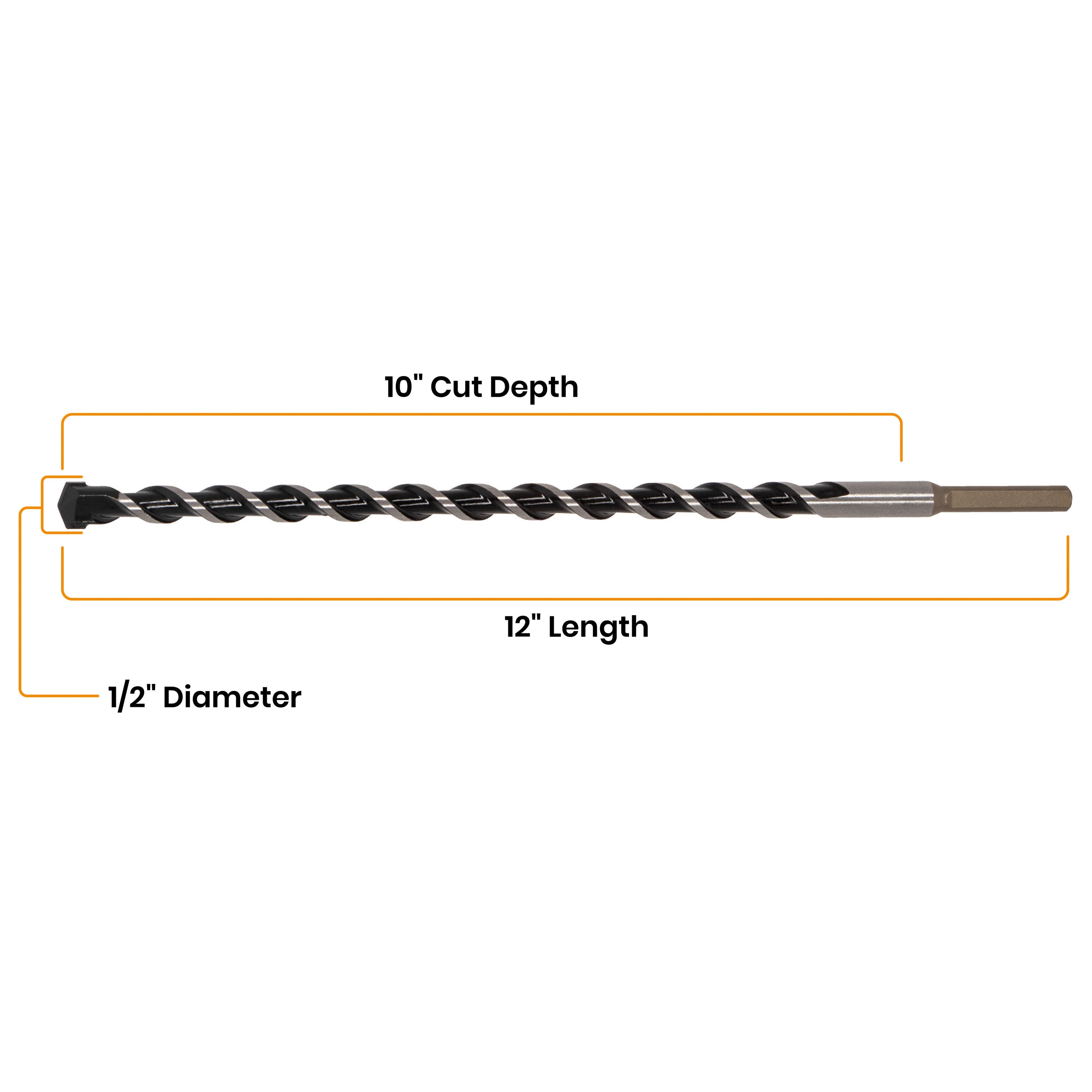 1/2" x 12" Three-Flat Grip Shank Rotary Hammer Drill Bit